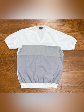 Alexander Martin Vintage Men’s White And Grey Color Block Knit Polo Shirt
